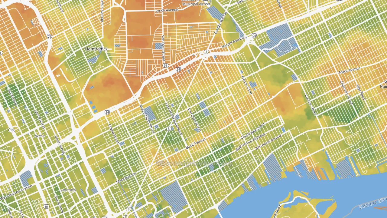 Bike Grade map of Kettering-Butzel, Detroit, MI