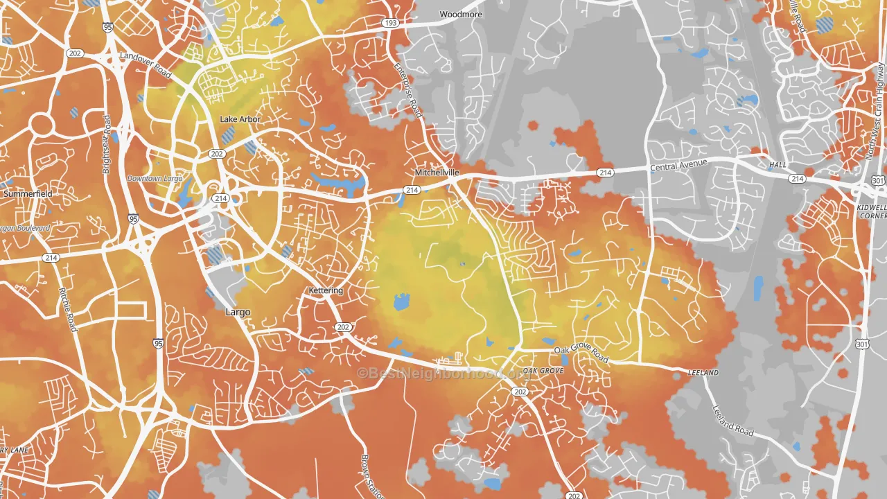 Bike Grade map of Kettering, MD