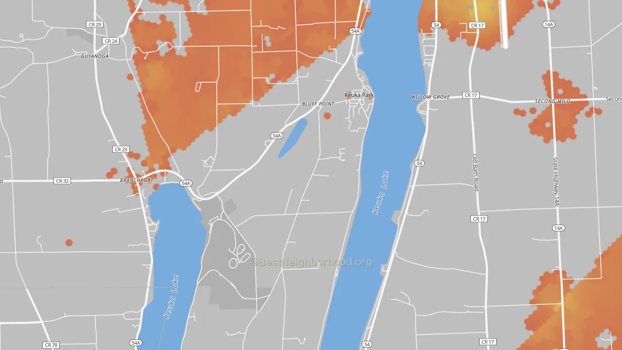 Bike Grade map of Keuka Park, NY