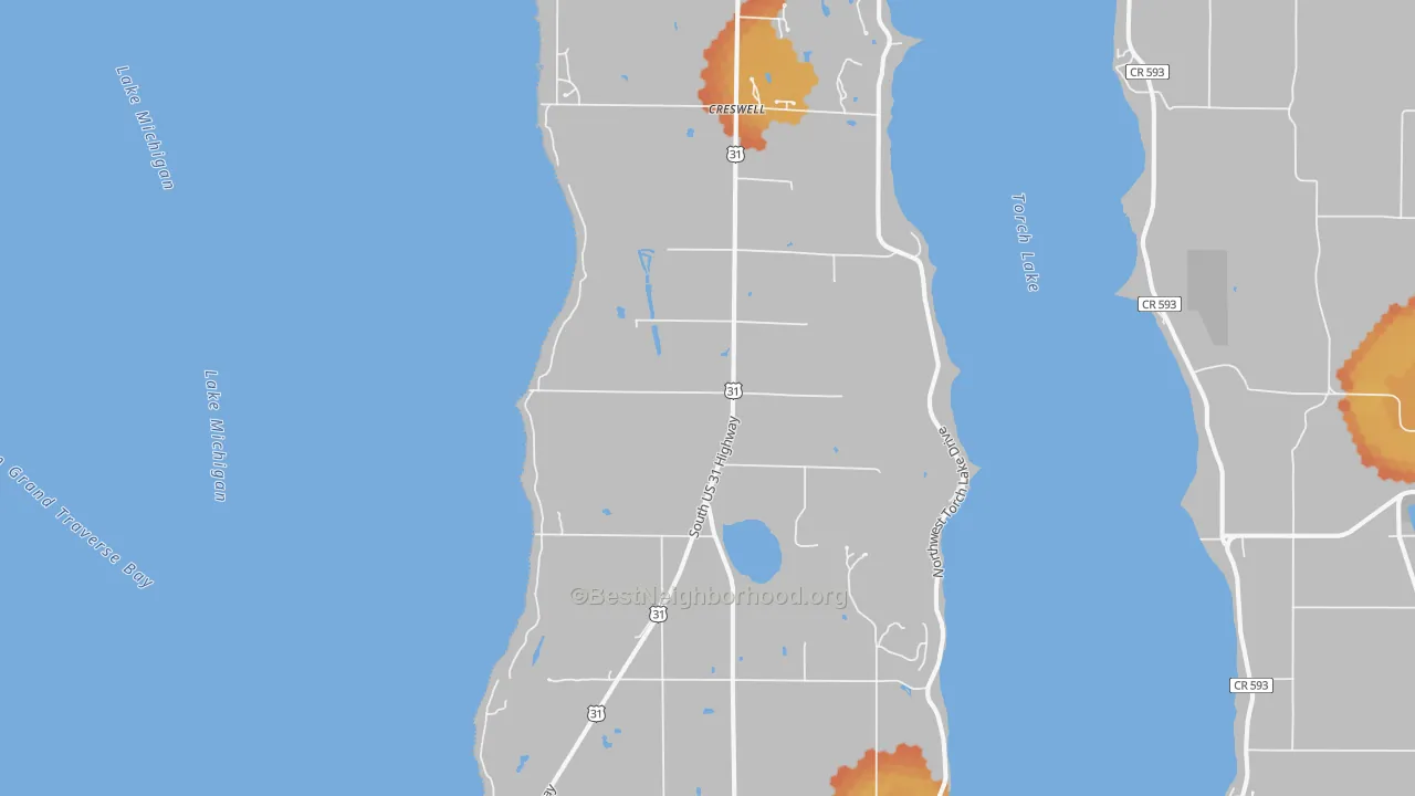 Bike Grade map of Kewadin, MI