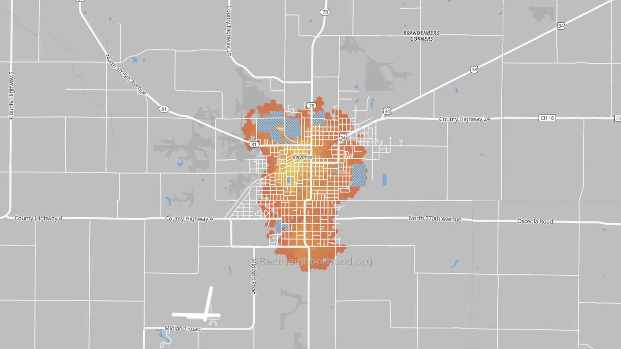 Bike Grade map of Kewanee, IL