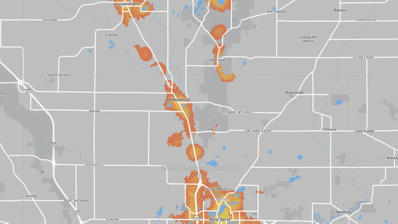 Bike Grade map of Kewaskum, WI