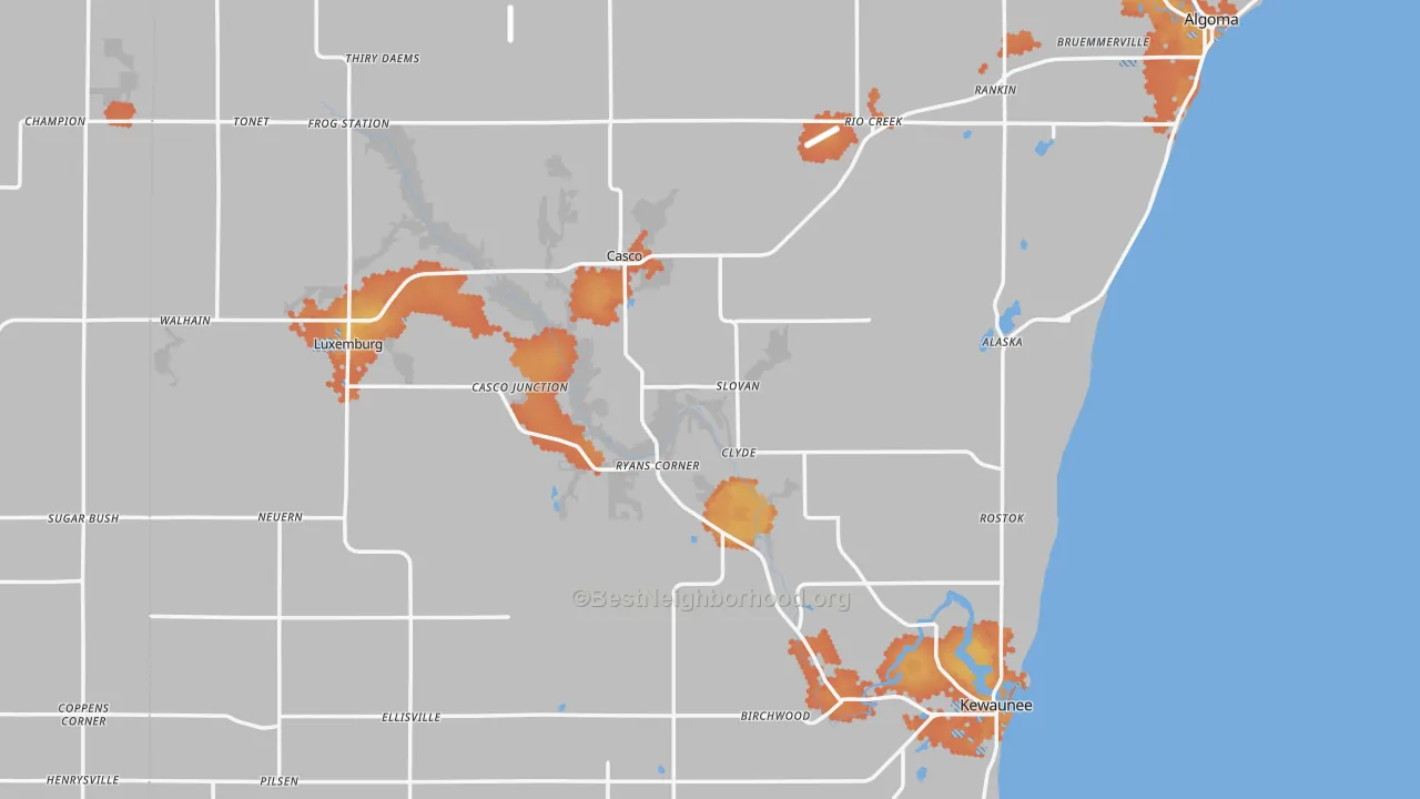 Bike Grade map of Kewaunee County, WI
