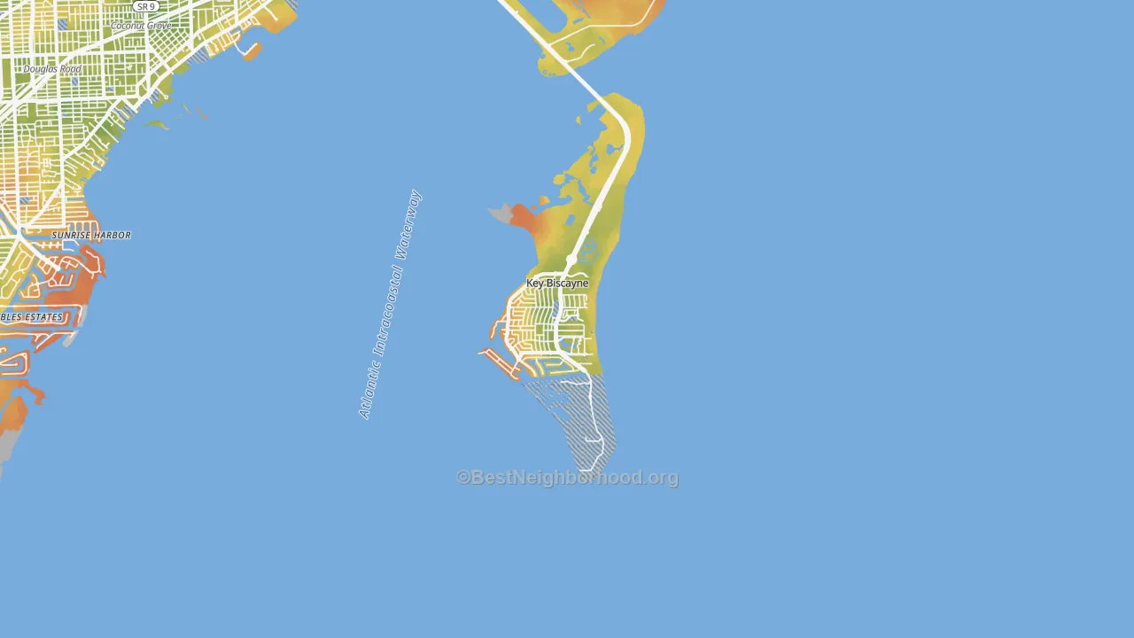 Bike Grade map of Key Biscayne, FL