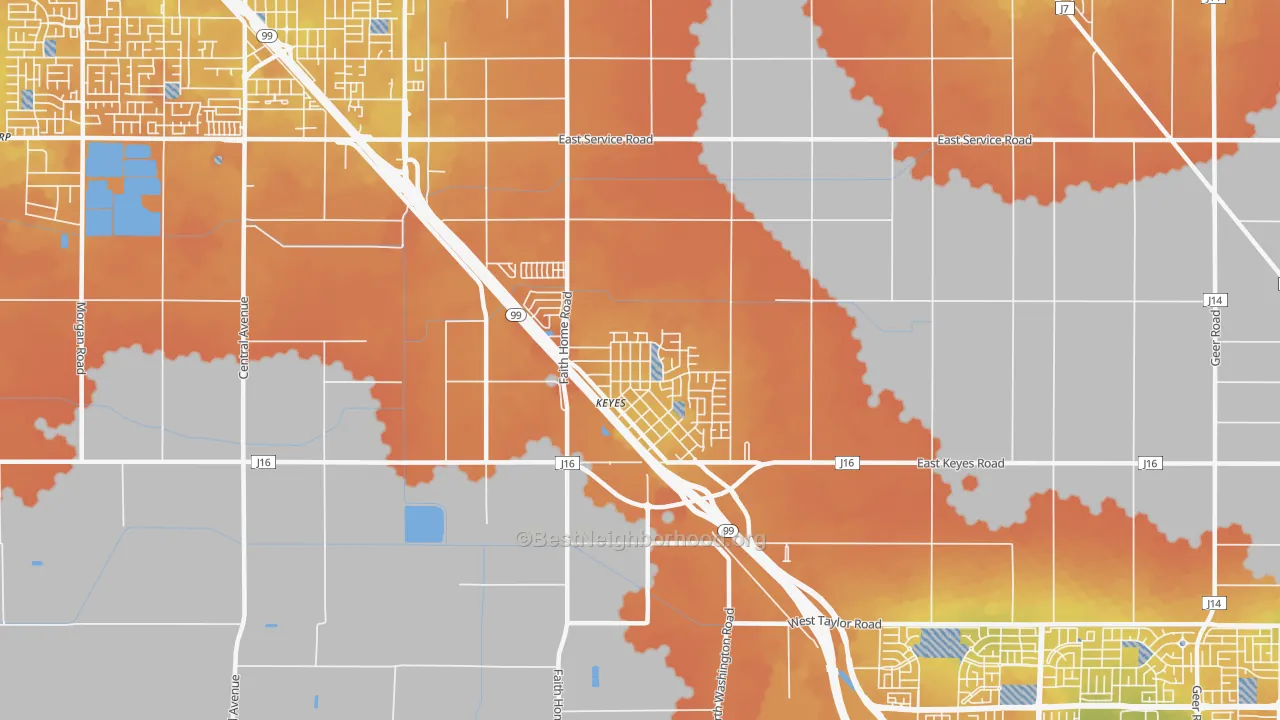 Bike Grade map of Keyes, CA