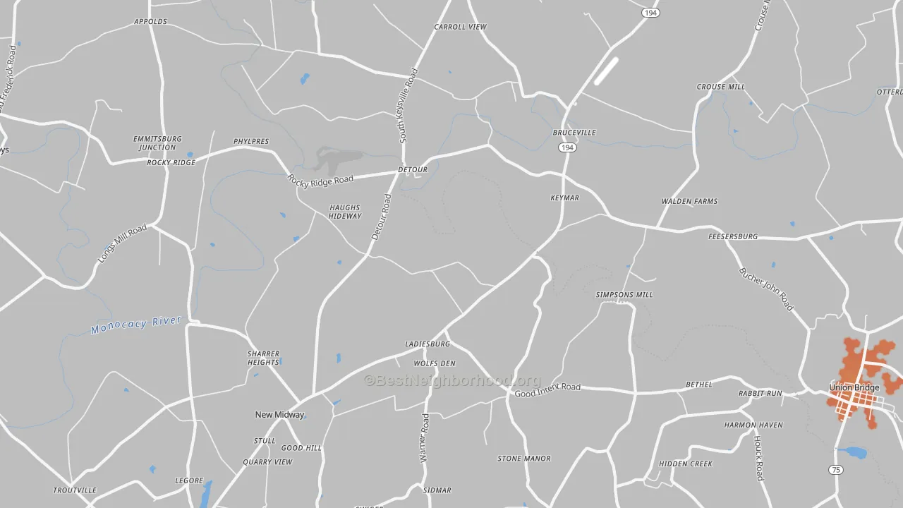 Bike Grade map of Keymar, MD
