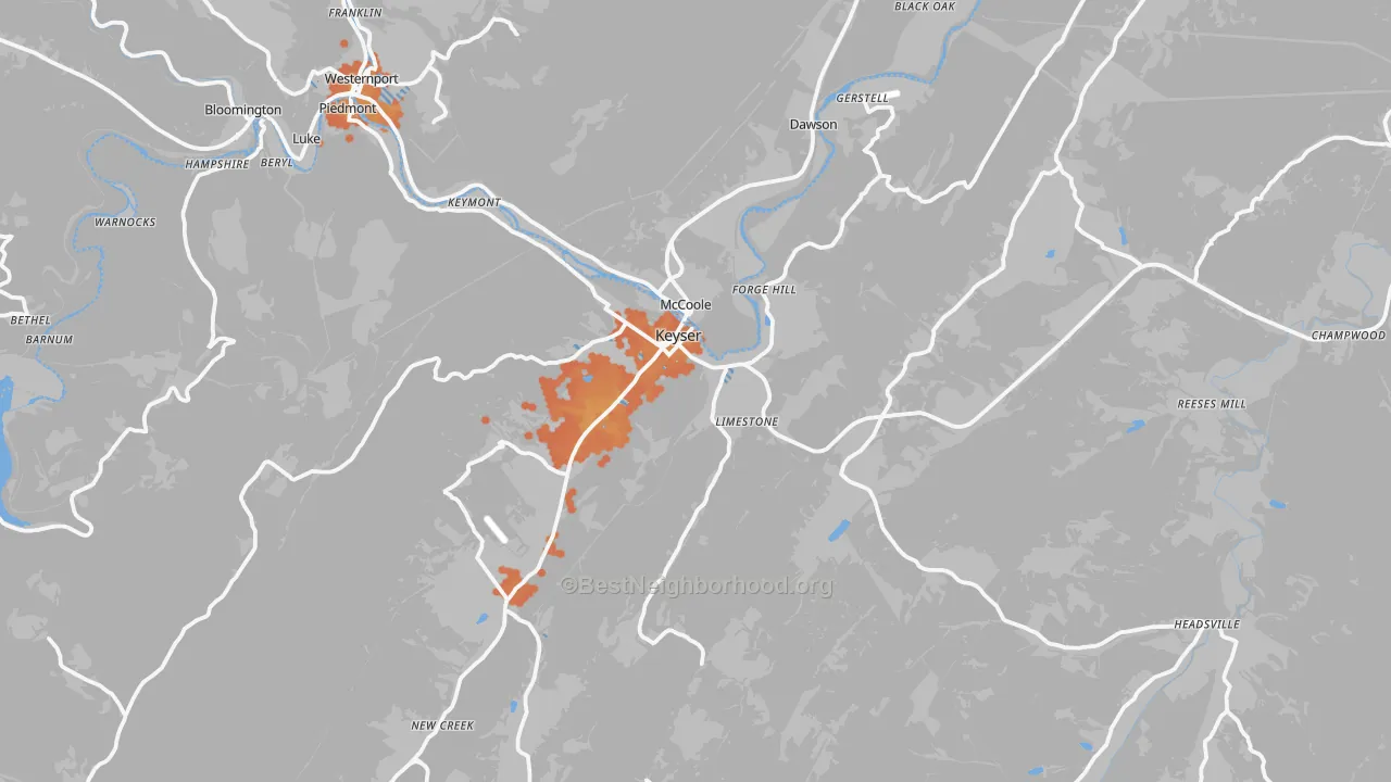 Bike Grade map of Keyser, WV