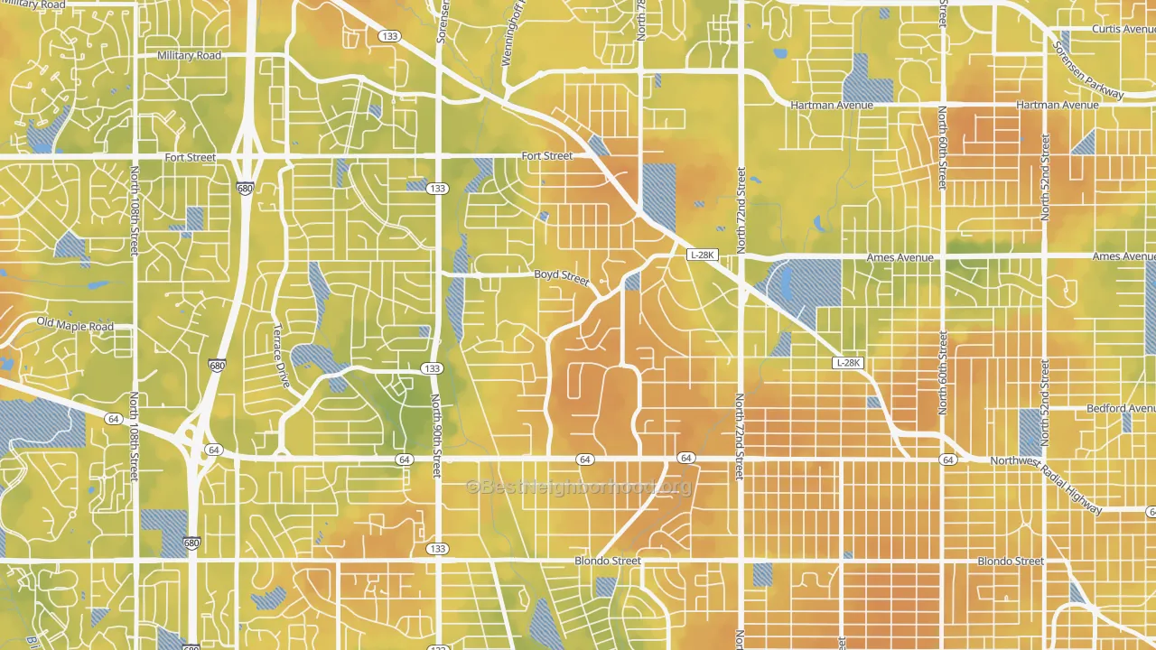 Bike Grade map of Keystone, Omaha, NE