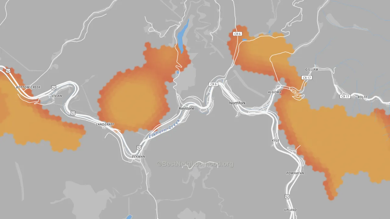 Bike Grade map of Keystone, WV
