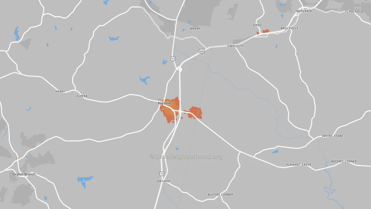 Bike Grade map of Keysville, VA