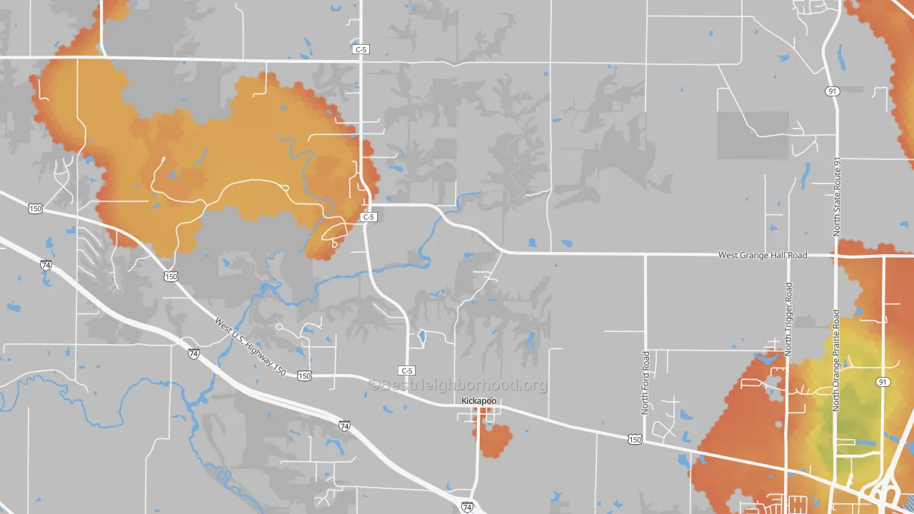 Bike Grade map of Kickapoo, IL