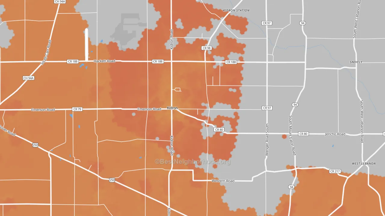Bike Grade map of Kidron, OH
