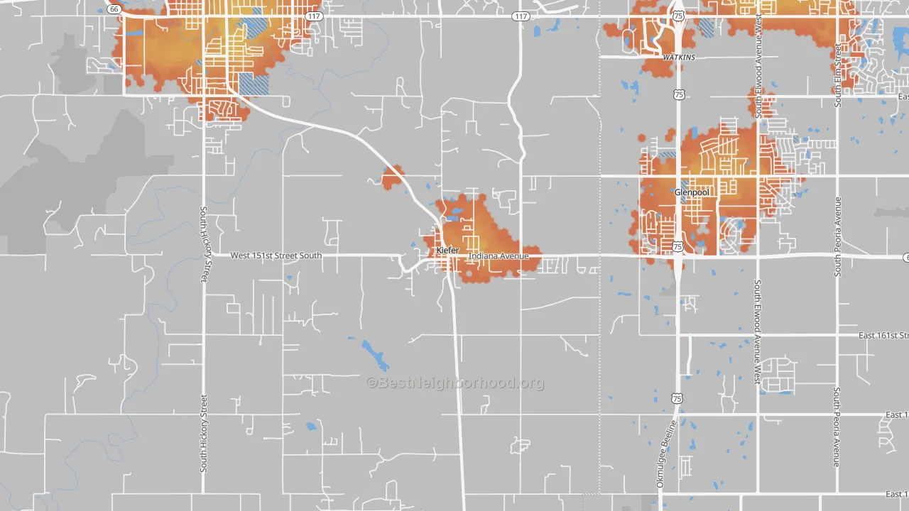 Bike Grade map of Kiefer, OK