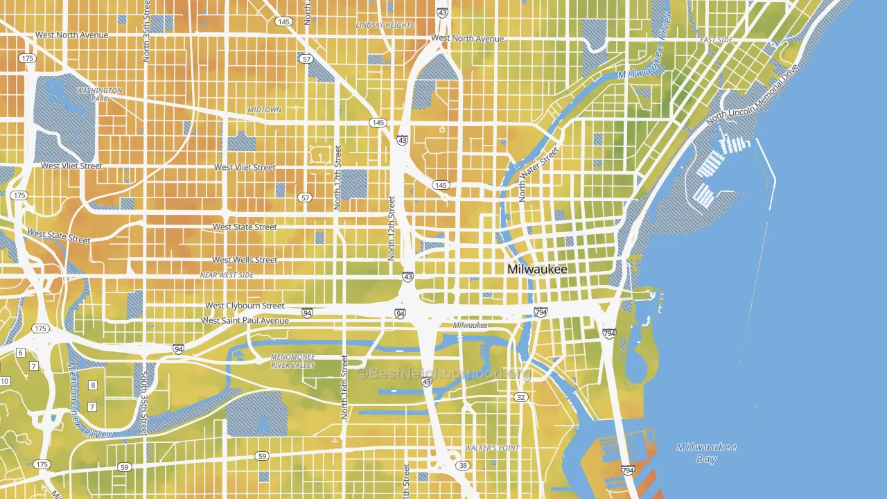 Bike Grade map of Kilbourn Town, Milwaukee, WI