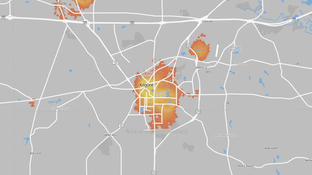 Bike Grade map of Kilgore, TX