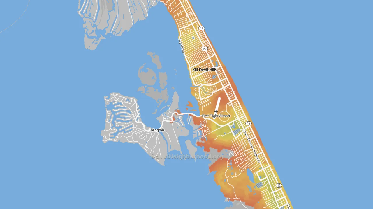 Bike Grade map of Kill Devil Hills, NC