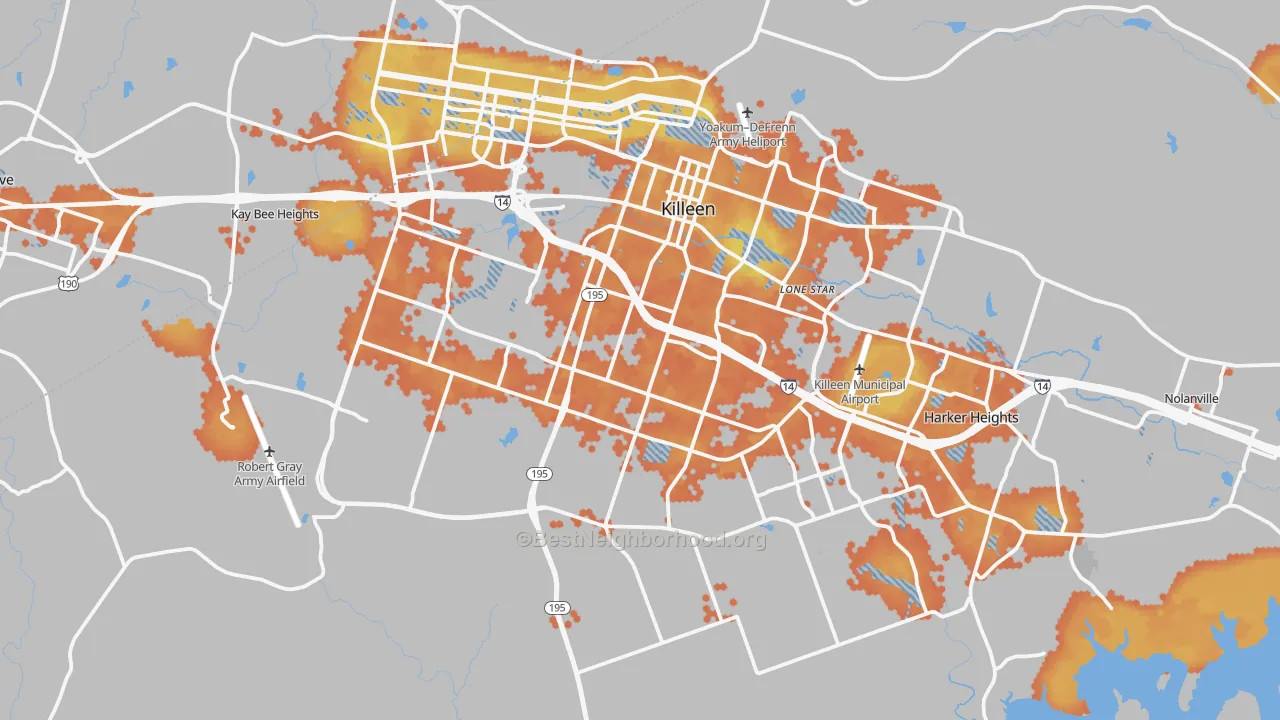 Bike Grade map of Killeen, TX