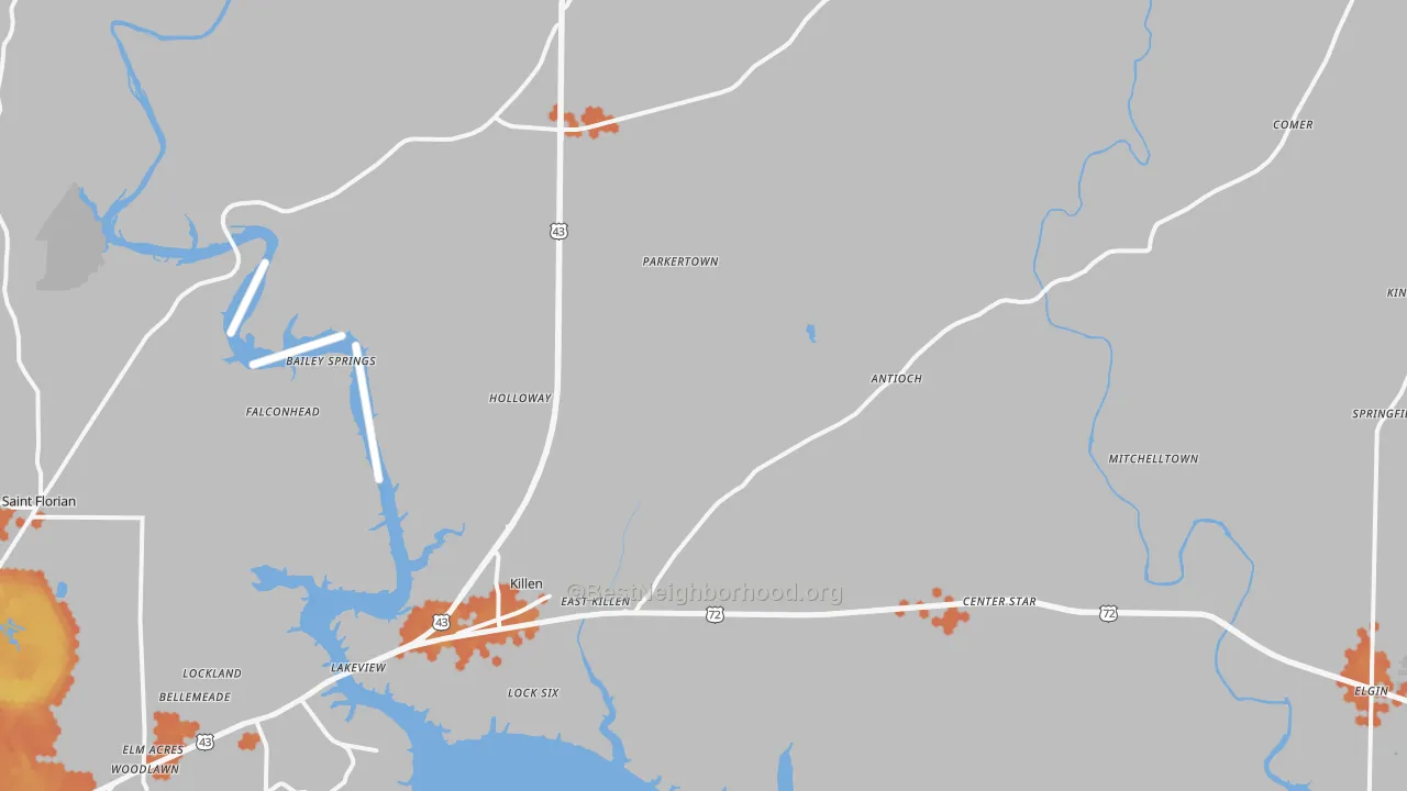 Bike Grade map of Killen, AL