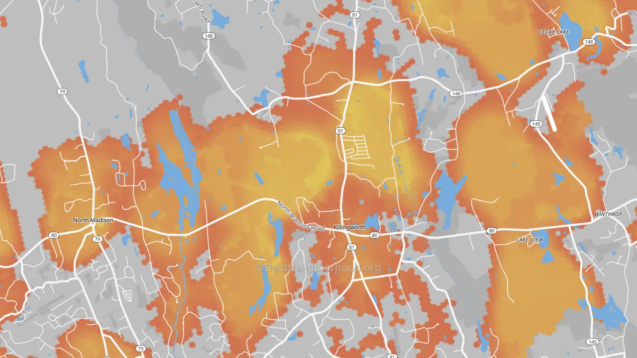 Bike Grade map of Killingworth, CT
