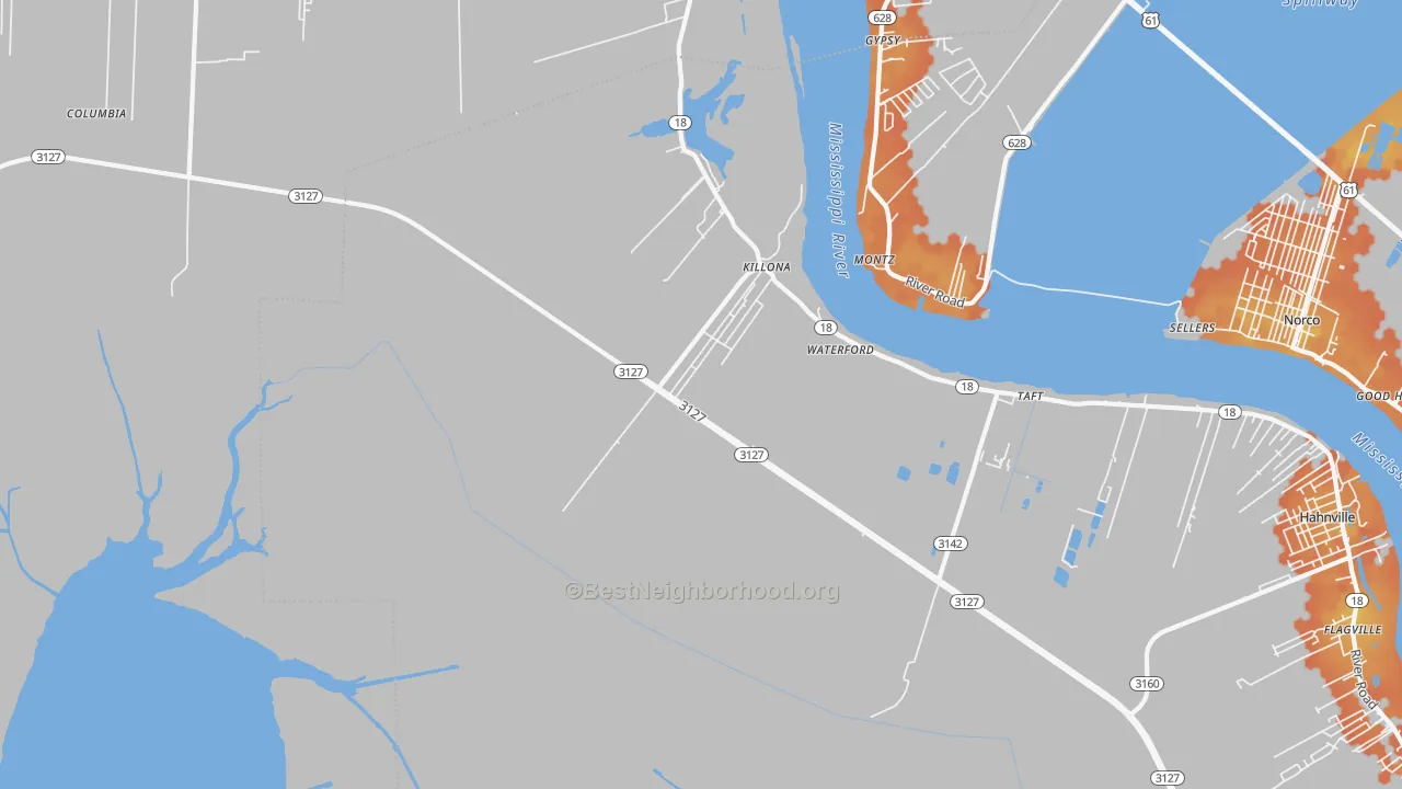 Bike Grade map of Killona, LA