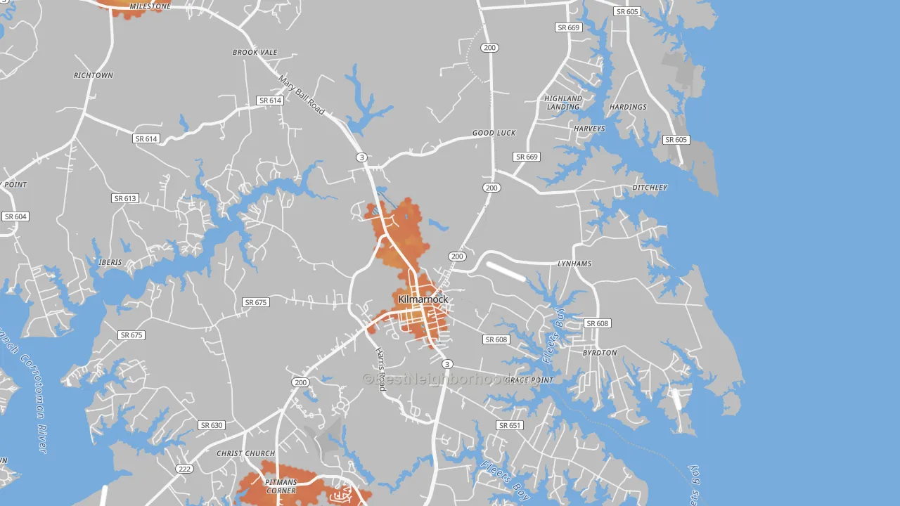 Bike Grade map of Kilmarnock, VA