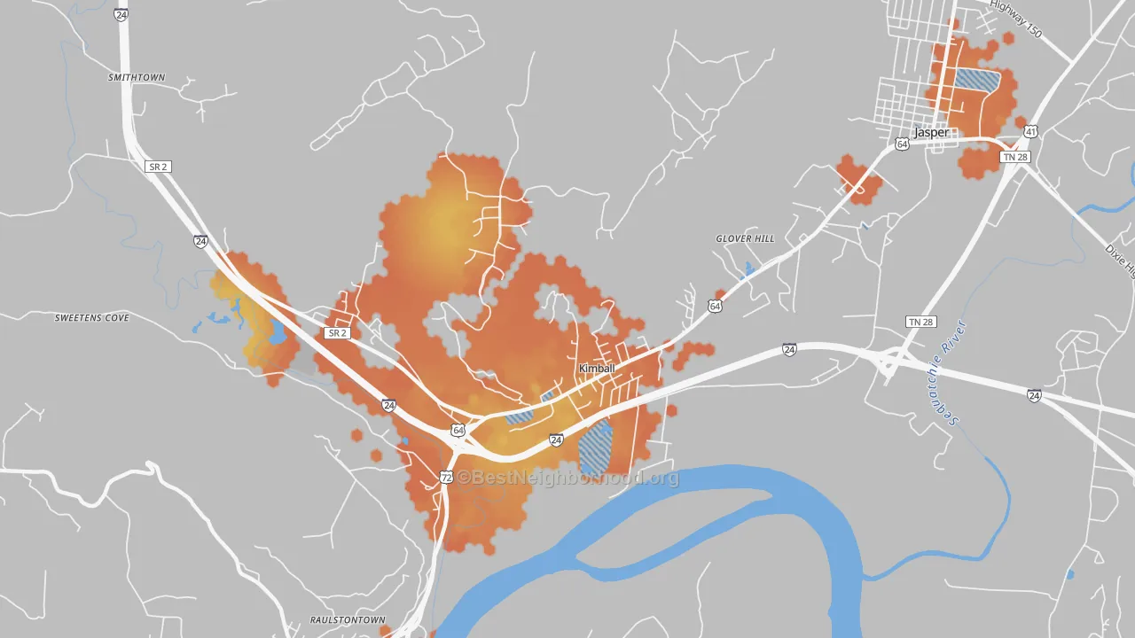 Bike Grade map of Kimball, TN