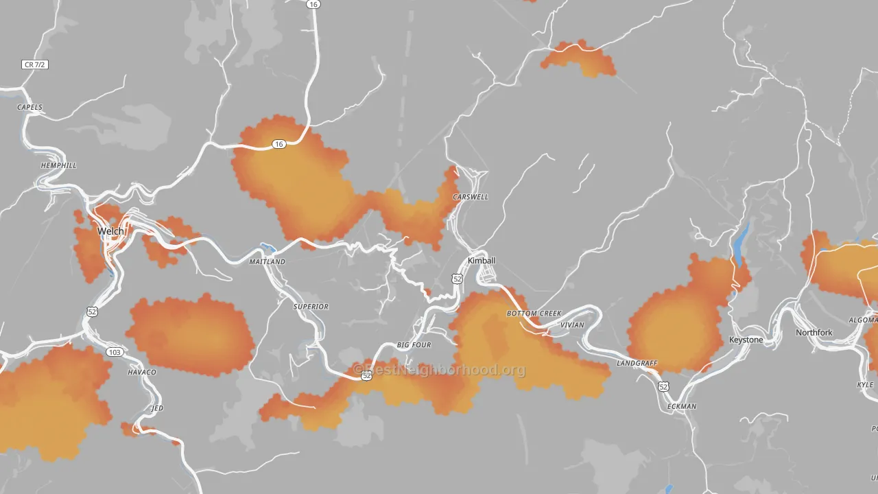 Bike Grade map of Kimball, WV