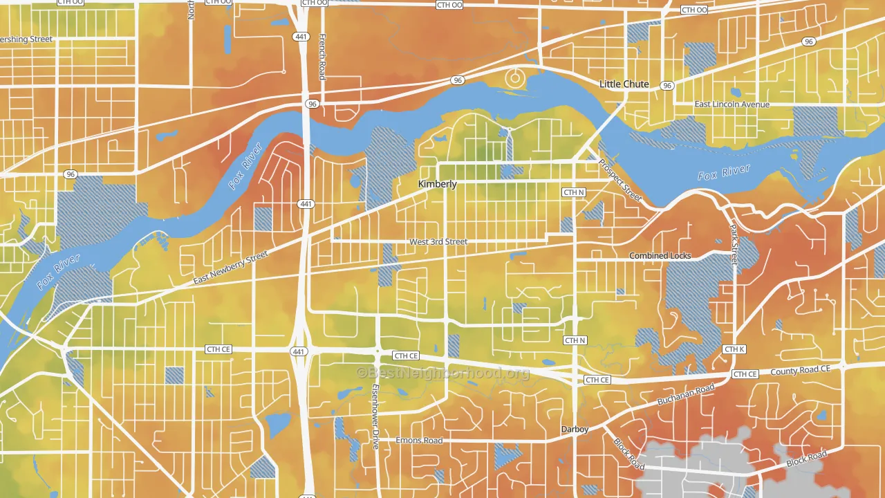 Bike Grade map of Kimberly, WI