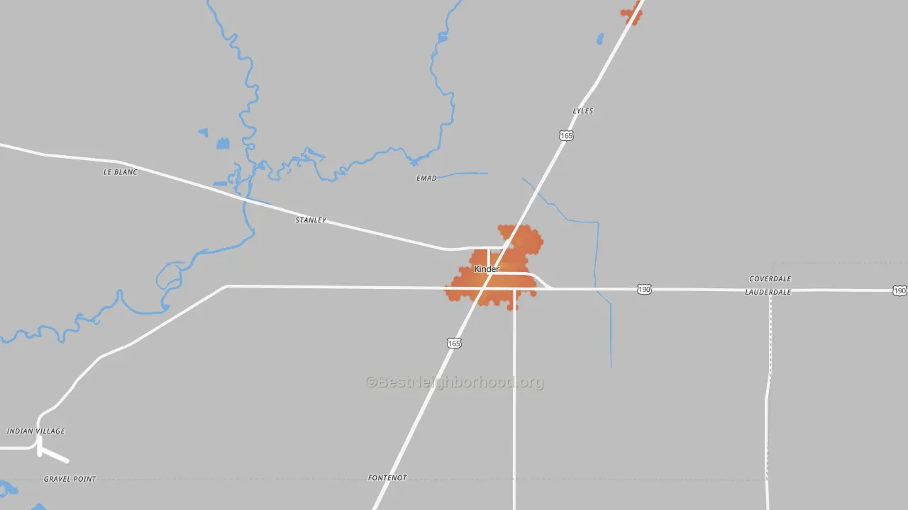 Bike Grade map of Kinder, LA