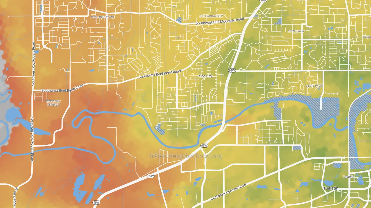 Bike Grade map of King City, OR
