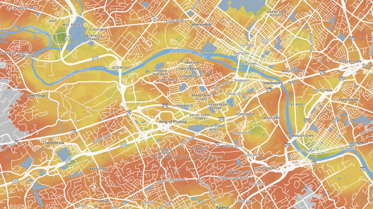 Bike Grade map of King of Prussia, PA