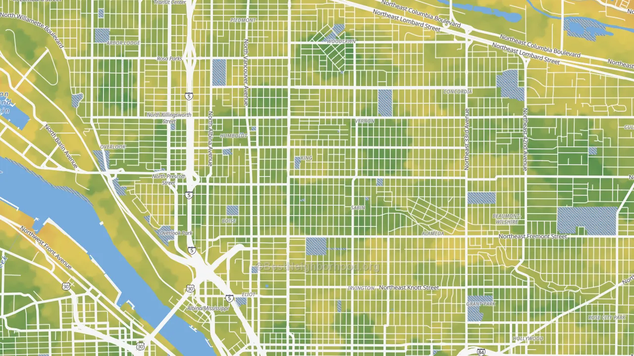 Bike Grade map of King, Portland, OR