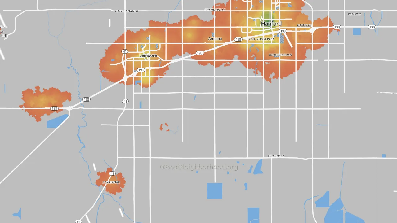 Bike Grade map of Kings County, CA