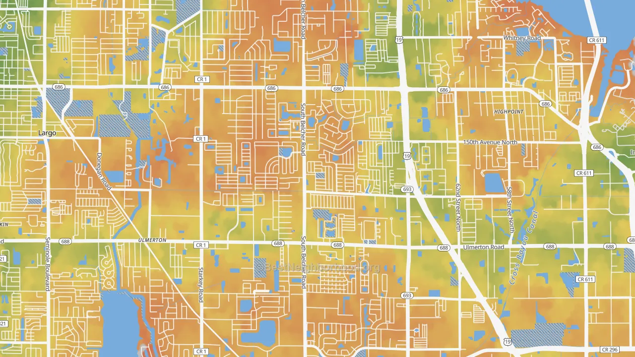 Bike Grade map of Kings Manor, Largo, FL