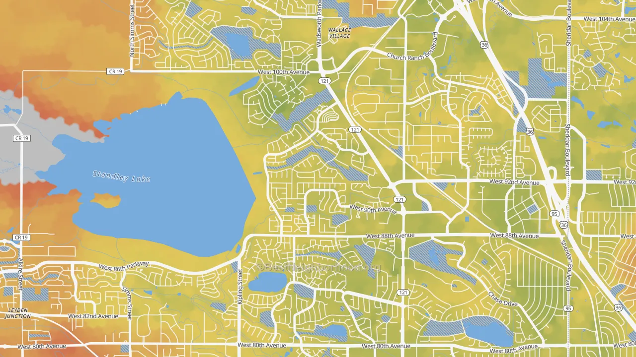Bike Grade map of Kings Mill, Broomfield, CO