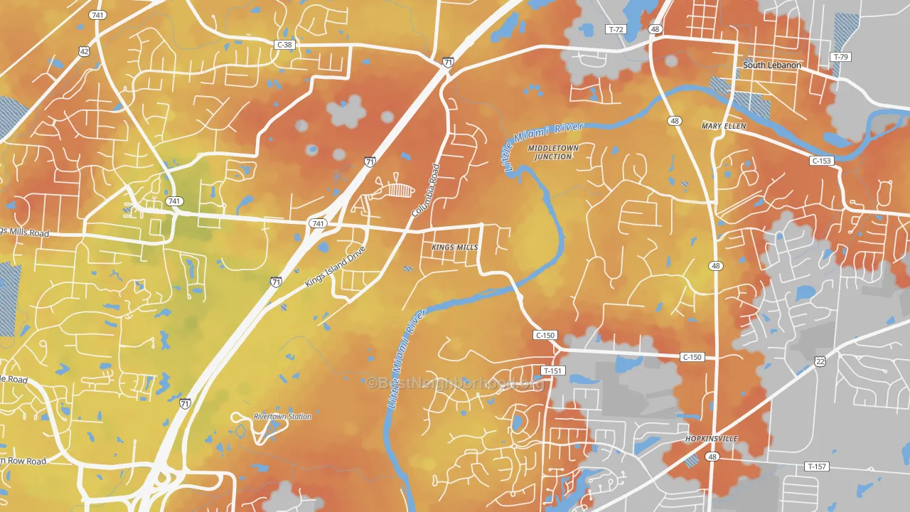 Bike Grade map of Kings Mills, OH