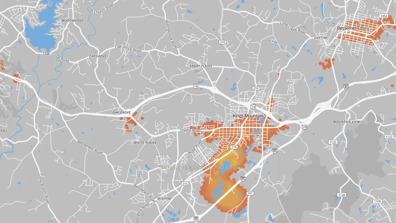 Bike Grade map of Kings Mountain, NC