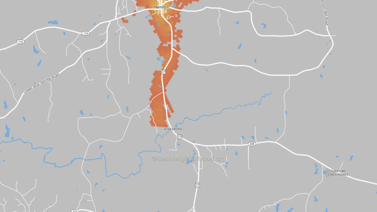 Bike Grade map of Kingsboro, GA