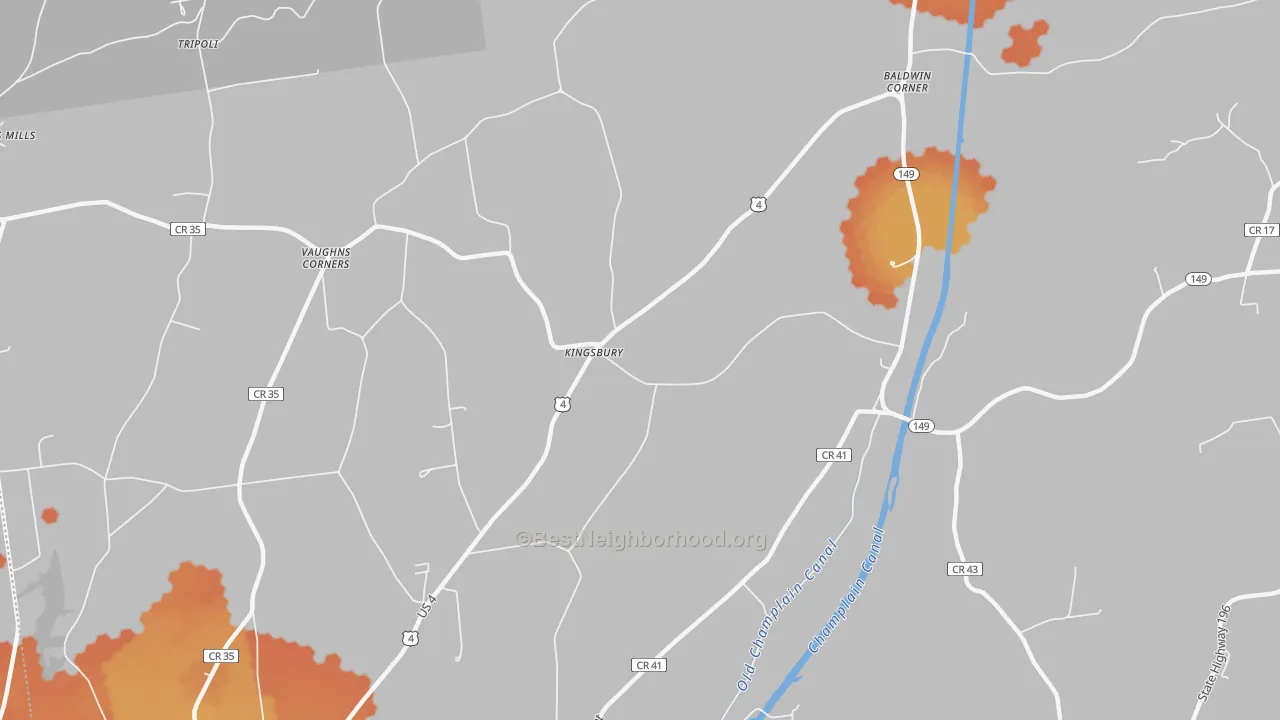 Bike Grade map of Kingsbury, NY