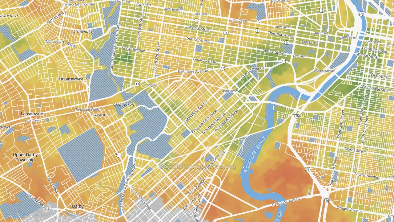 Bike Grade map of Kingsessing, Philadelphia, PA
