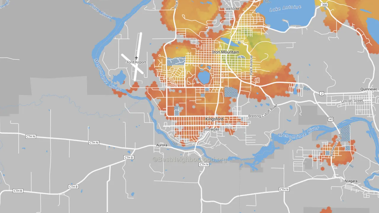 Bike Grade map of Kingsford, MI