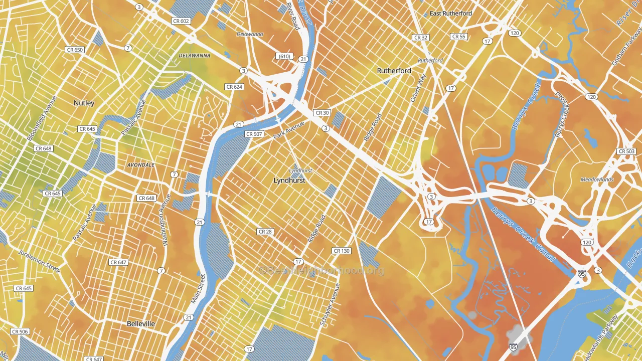 Bike Grade map of Kingsland, Lyndhurst, NJ