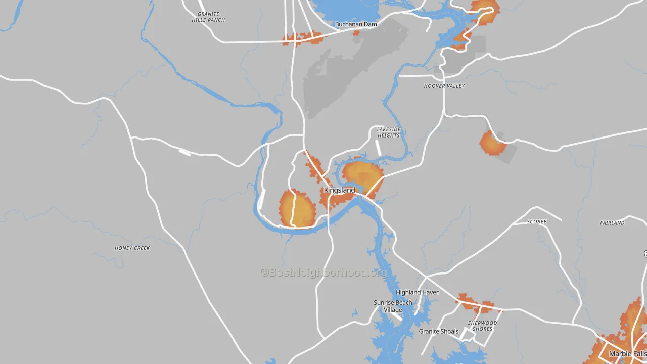 Bike Grade map of Kingsland, TX