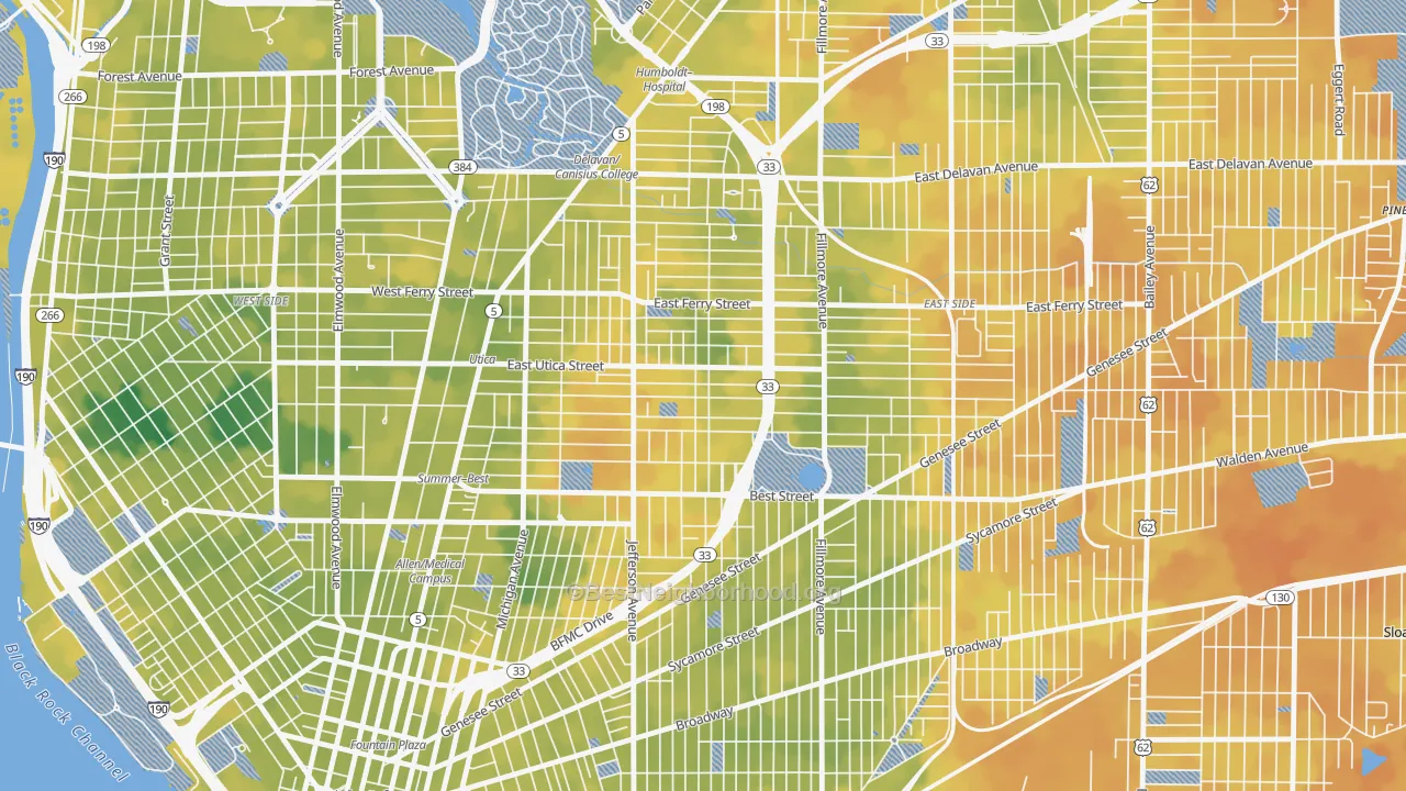 Bike Grade map of Kingsley, Buffalo, NY