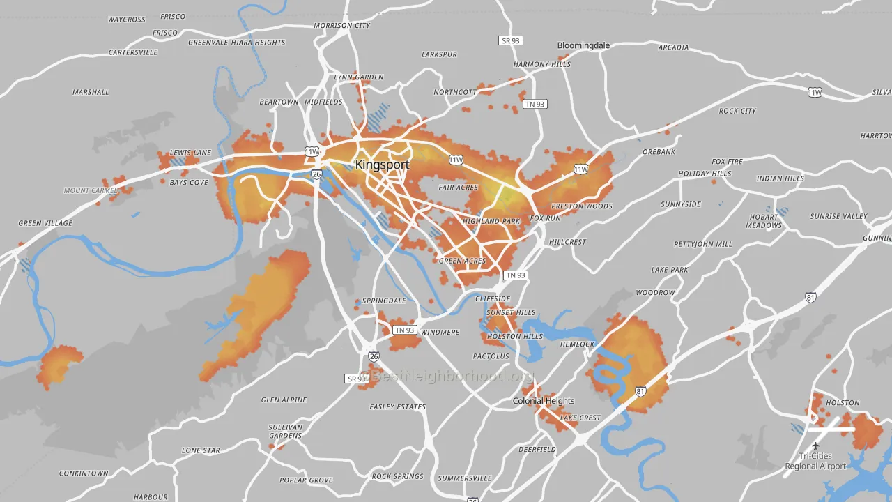 Bike Grade map of Kingsport, TN