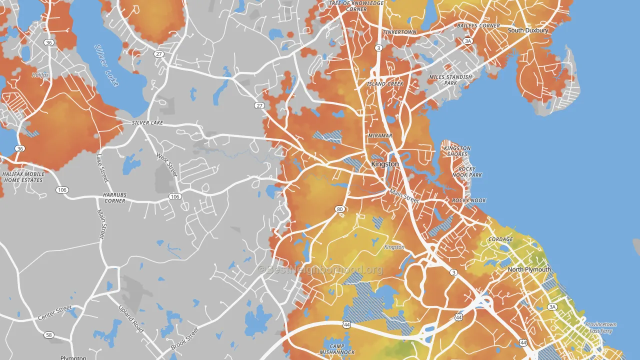 Bike Grade map of Kingston, MA