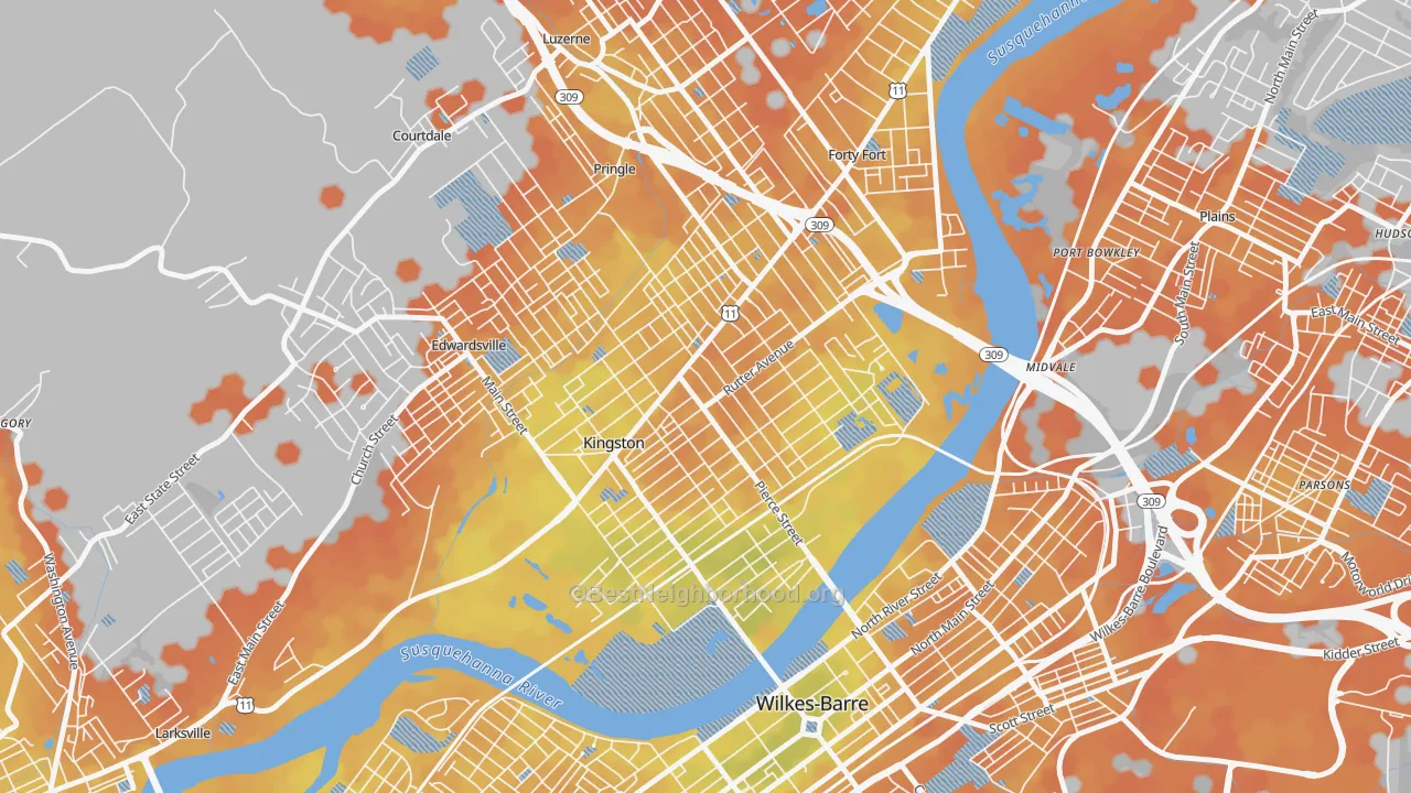 Bike Grade map of Kingston, PA
