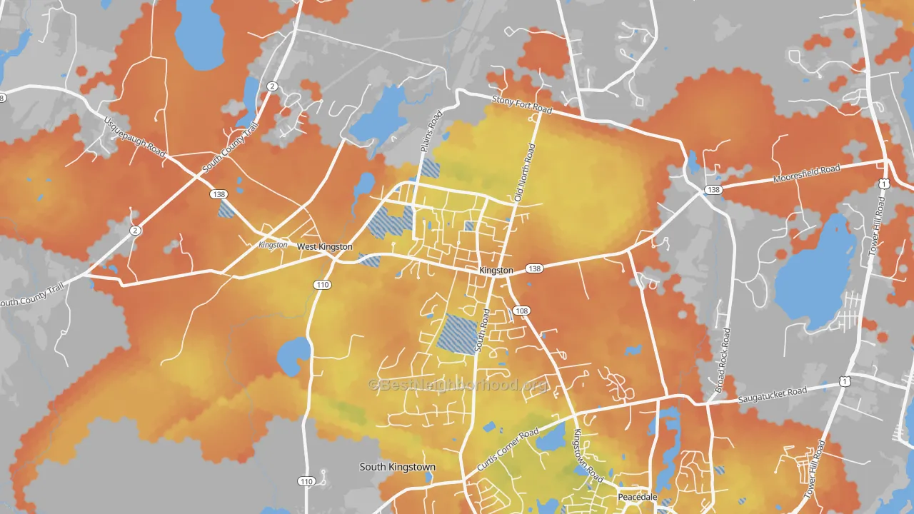Bike Grade map of Kingston, RI