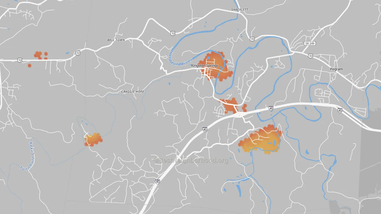 Bike Grade map of Kingston Springs, TN