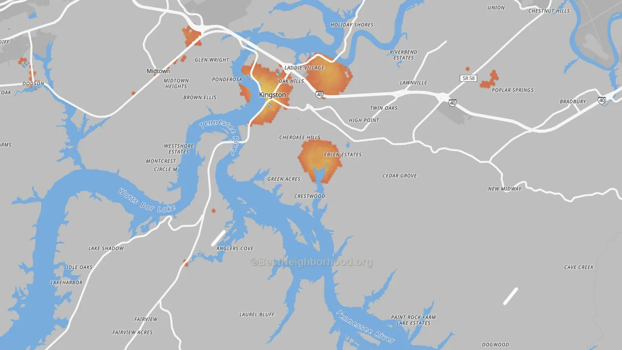 Bike Grade map of Kingston, TN